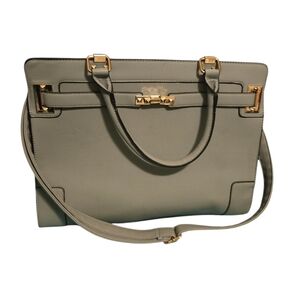 Structured Gray Top-Handle Tote with Gold Hardware
